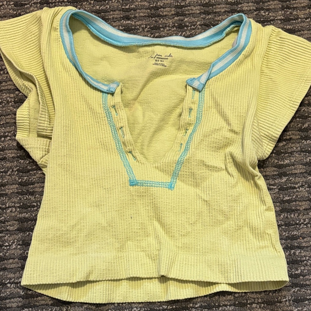 Yellow Ribbed Short Sleeve Top
